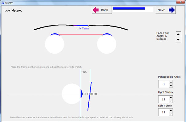 Onscreen template for face form angles Onscreen template for face form angles