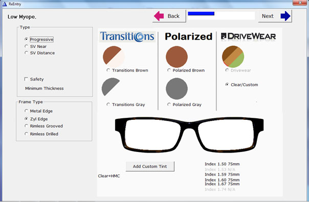 Select lens type and tints Select lens type and tints